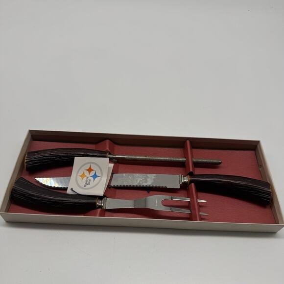 MCM Forgecraft USA Carving Set W/ Faux Stag Horn Handles Stainless Steel - Picture 5 of 7